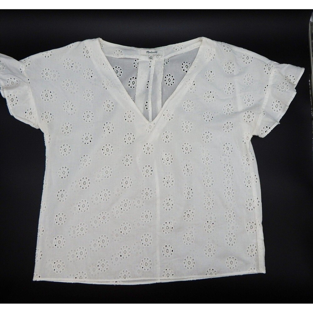 Madewell White Sundrift Eyelet Lace Top Boxy Fit V Neck Sleeveless Cotton Size M